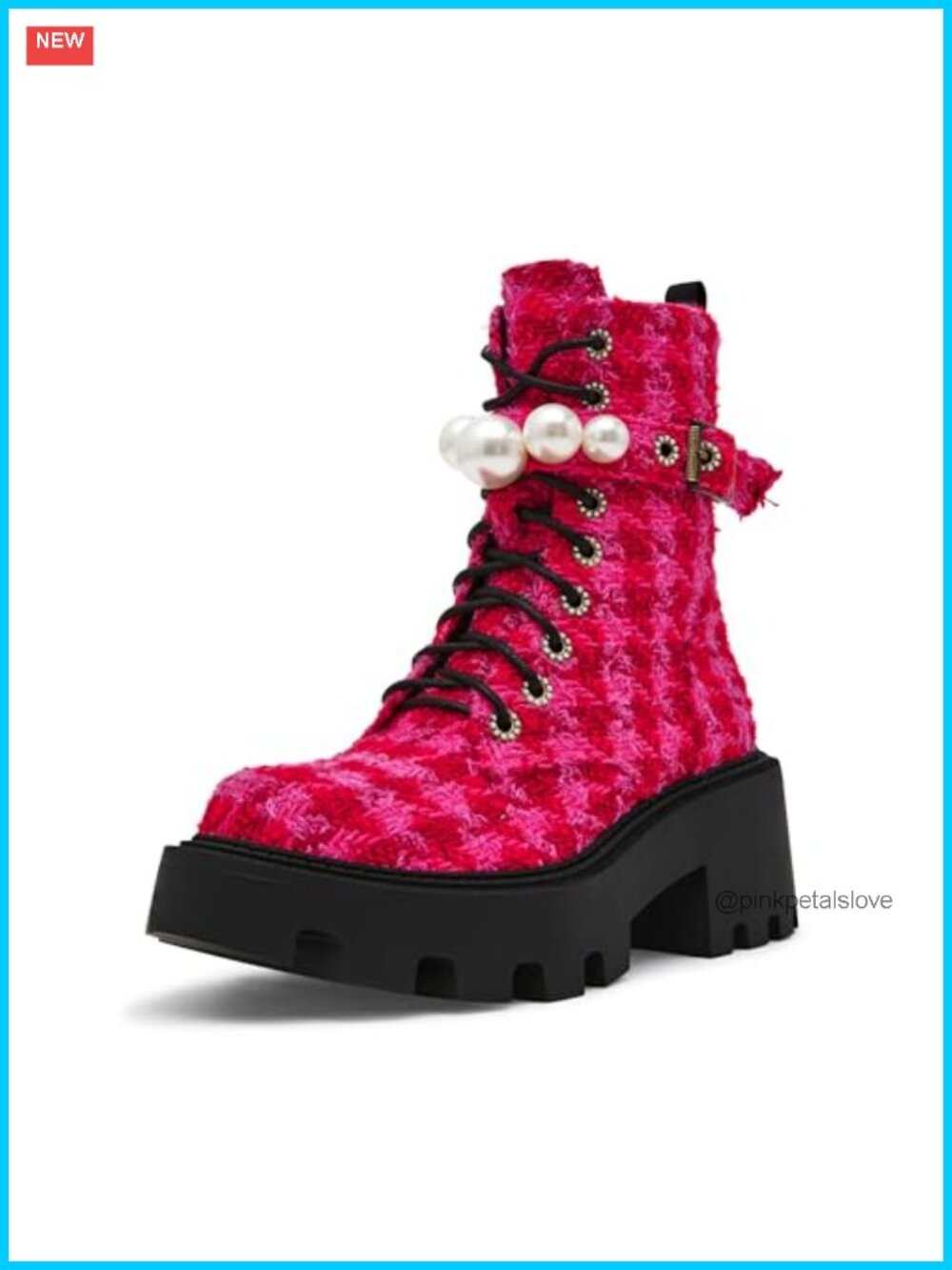 Platform Combat Boot with Pearl Detail